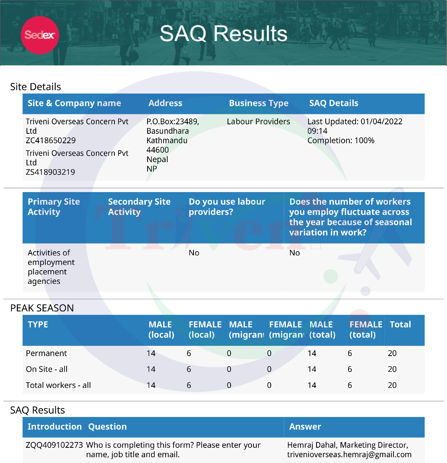 Sedex Report